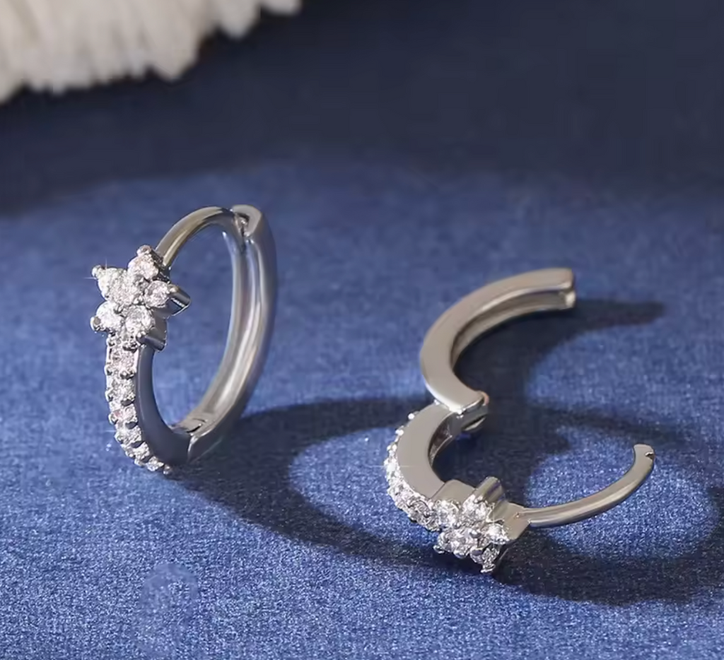 Vintage Stainless Steel Zircon Star Hoop Earrings