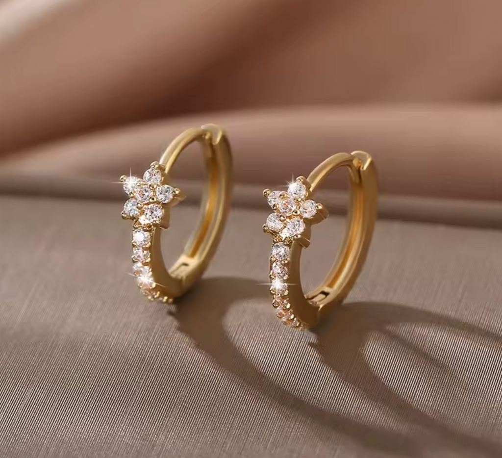 Vintage Stainless Steel Zircon Star Hoop Earrings