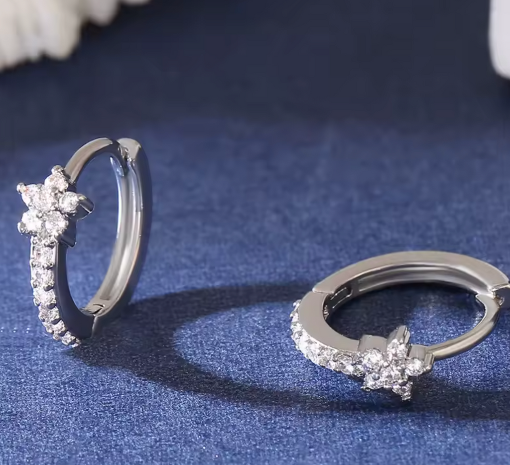 Vintage Stainless Steel Zircon Star Hoop Earrings