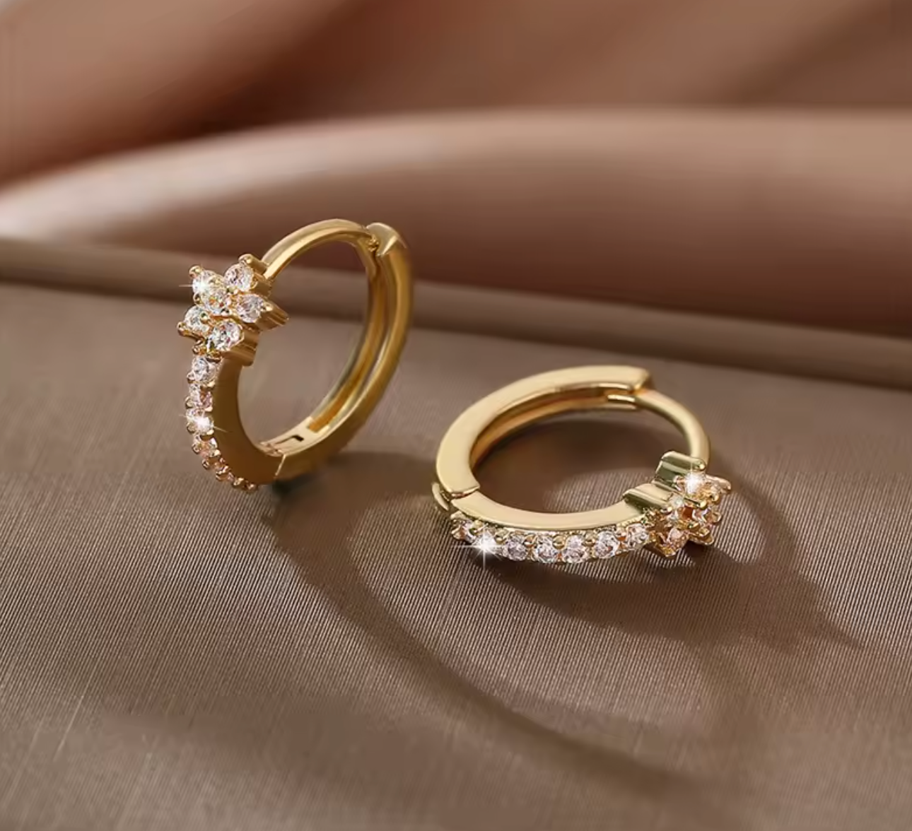 Vintage Stainless Steel Zircon Star Hoop Earrings