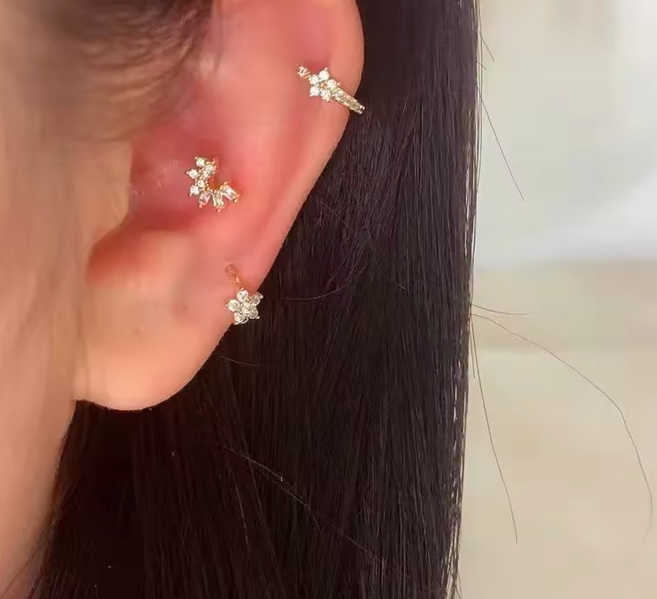 Vintage Stainless Steel Zircon Star Hoop Earrings