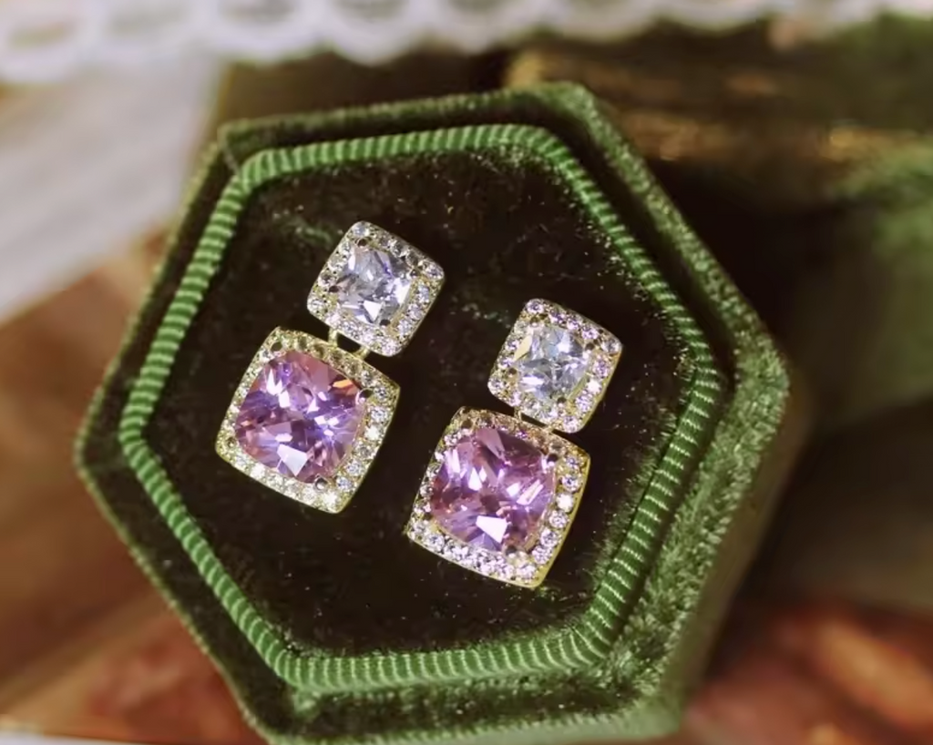 Huitan Cushion Pink & White Cubic Zirconia Dangle Earrings