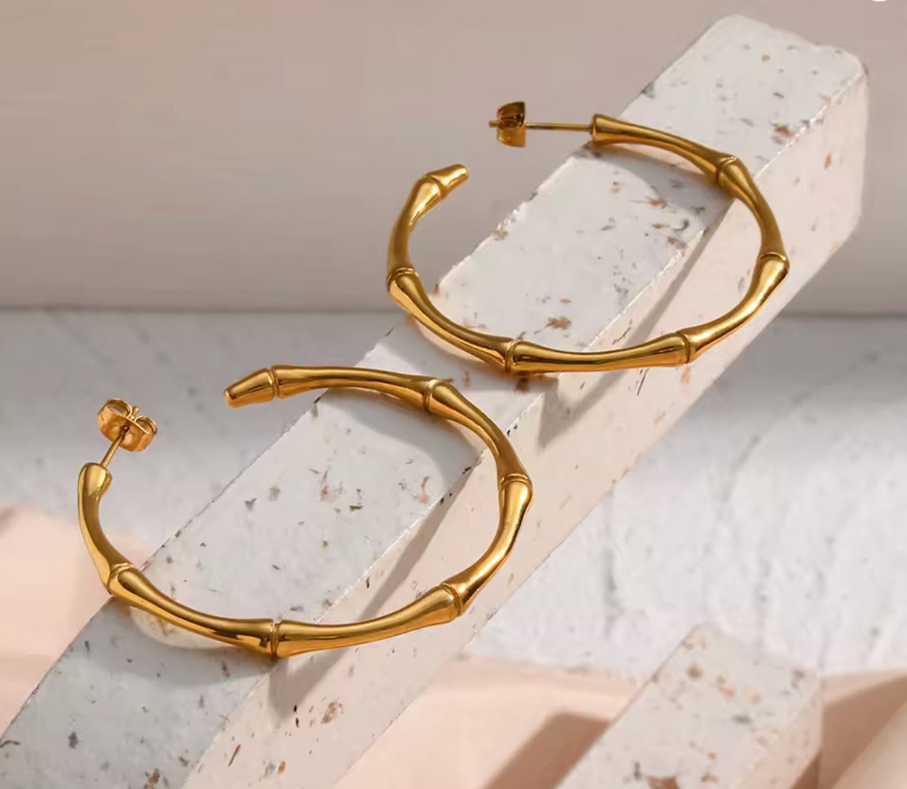 Minimalist Thin Bamboo Large Gold Hoop Earrings