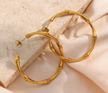 Minimalist Thin Bamboo Large Gold Hoop Earrings