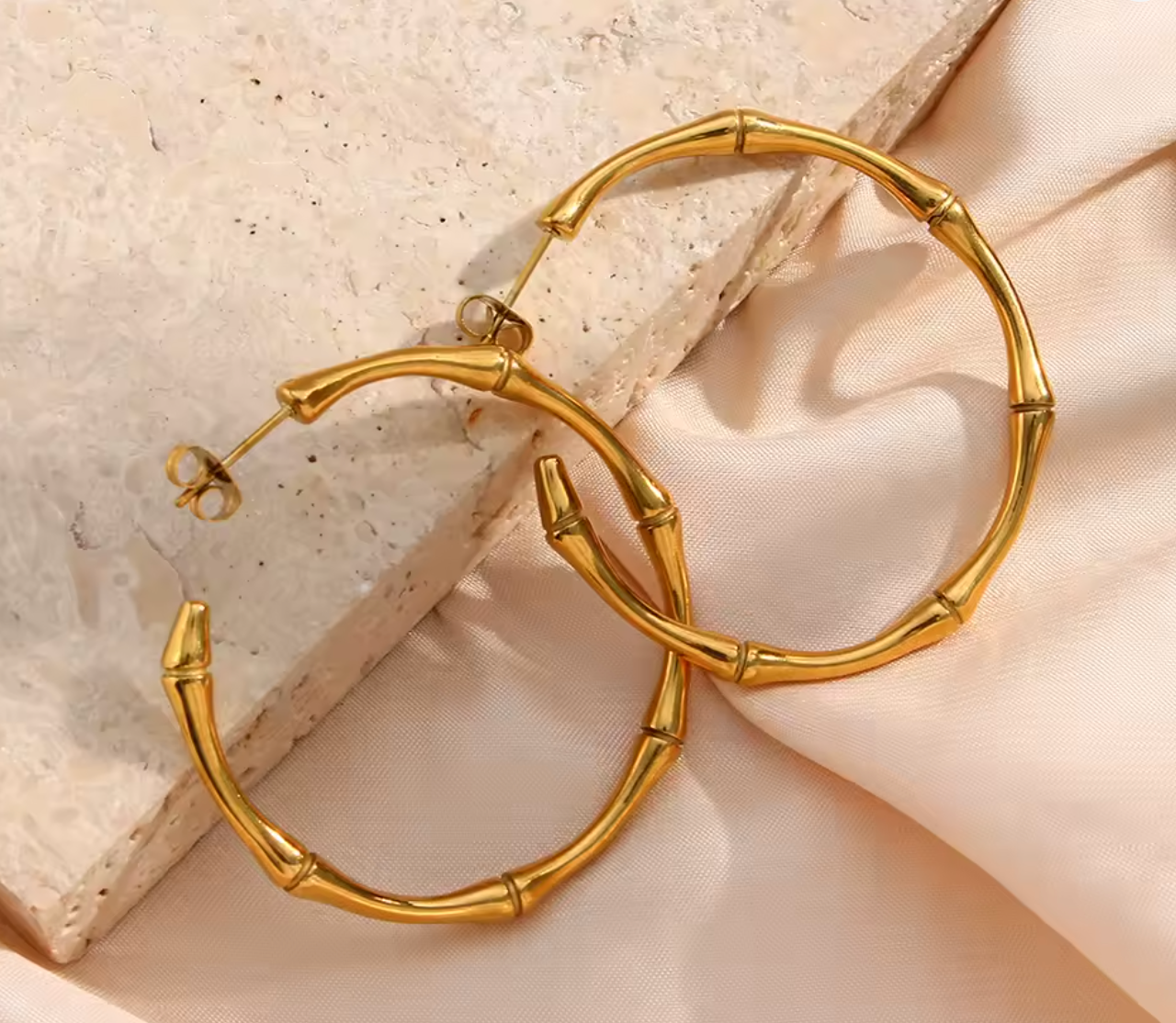 Minimalist Thin Bamboo Large Gold Hoop Earrings