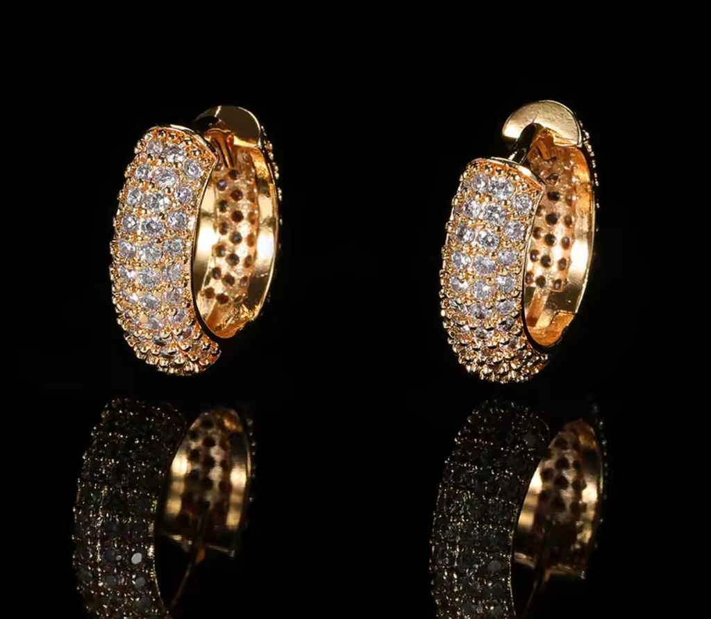 Luxury Hip Hop Iced Out Cubic Zirconia Hoop Earrings