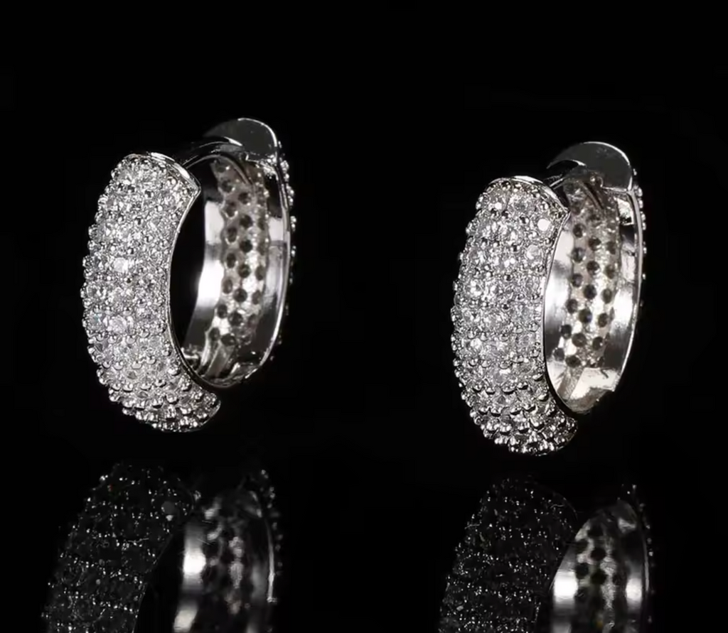 Luxury Hip Hop Iced Out Cubic Zirconia Hoop Earrings