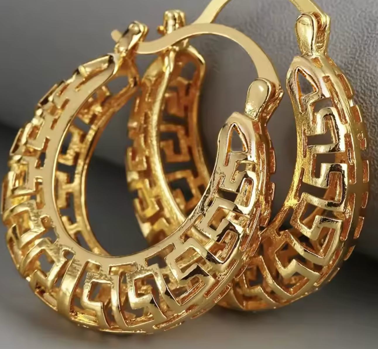 Gold Color Hollow Pattern Hoop Earrings