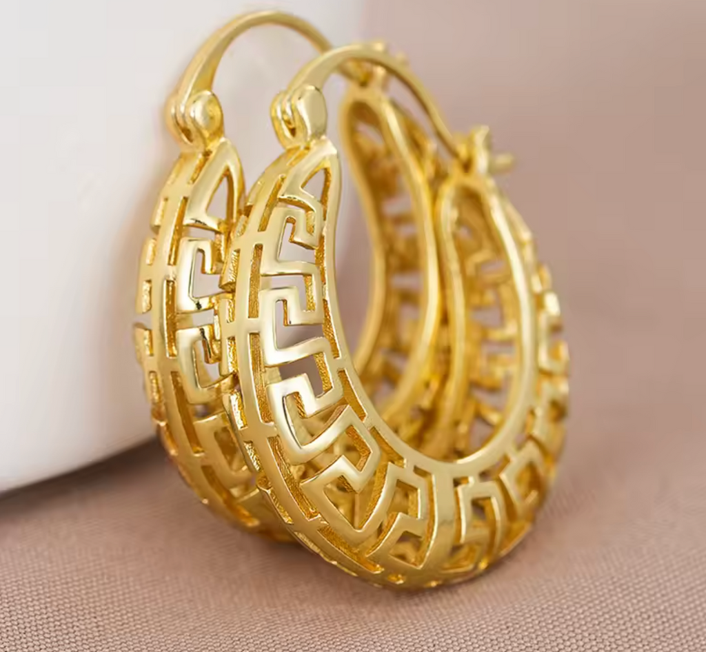 Gold Color Hollow Pattern Hoop Earrings