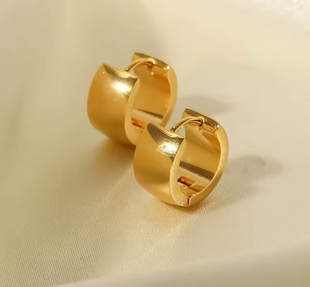 Titanium Glossy Wide Ear Buckle Hoop Earrings