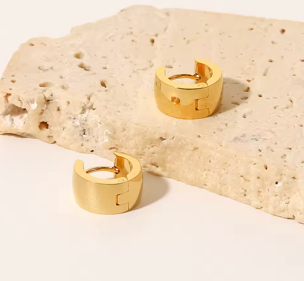 Titanium Glossy Wide Ear Buckle Hoop Earrings