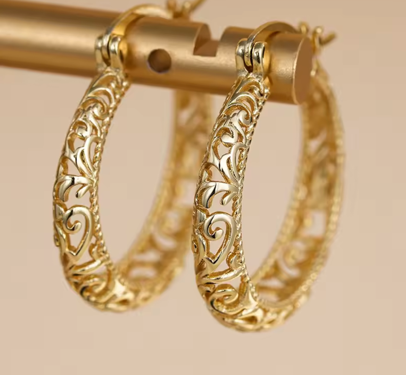 Gold Hollow Pattern Hoop Earrings for Women