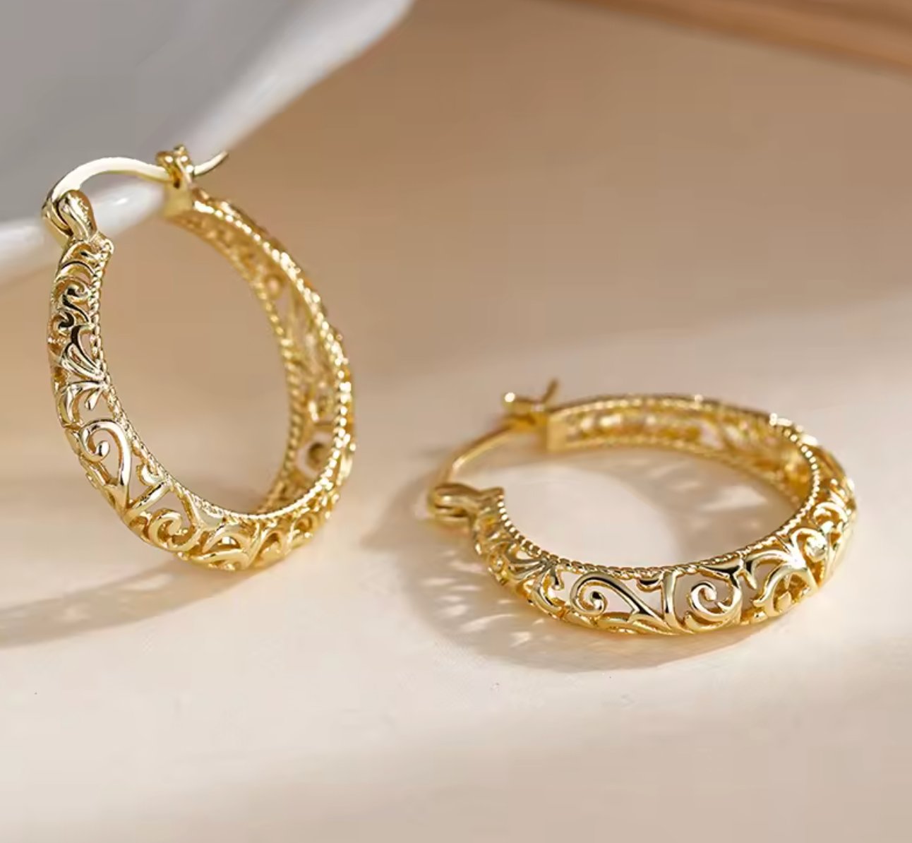 Gold Hollow Pattern Hoop Earrings for Women
