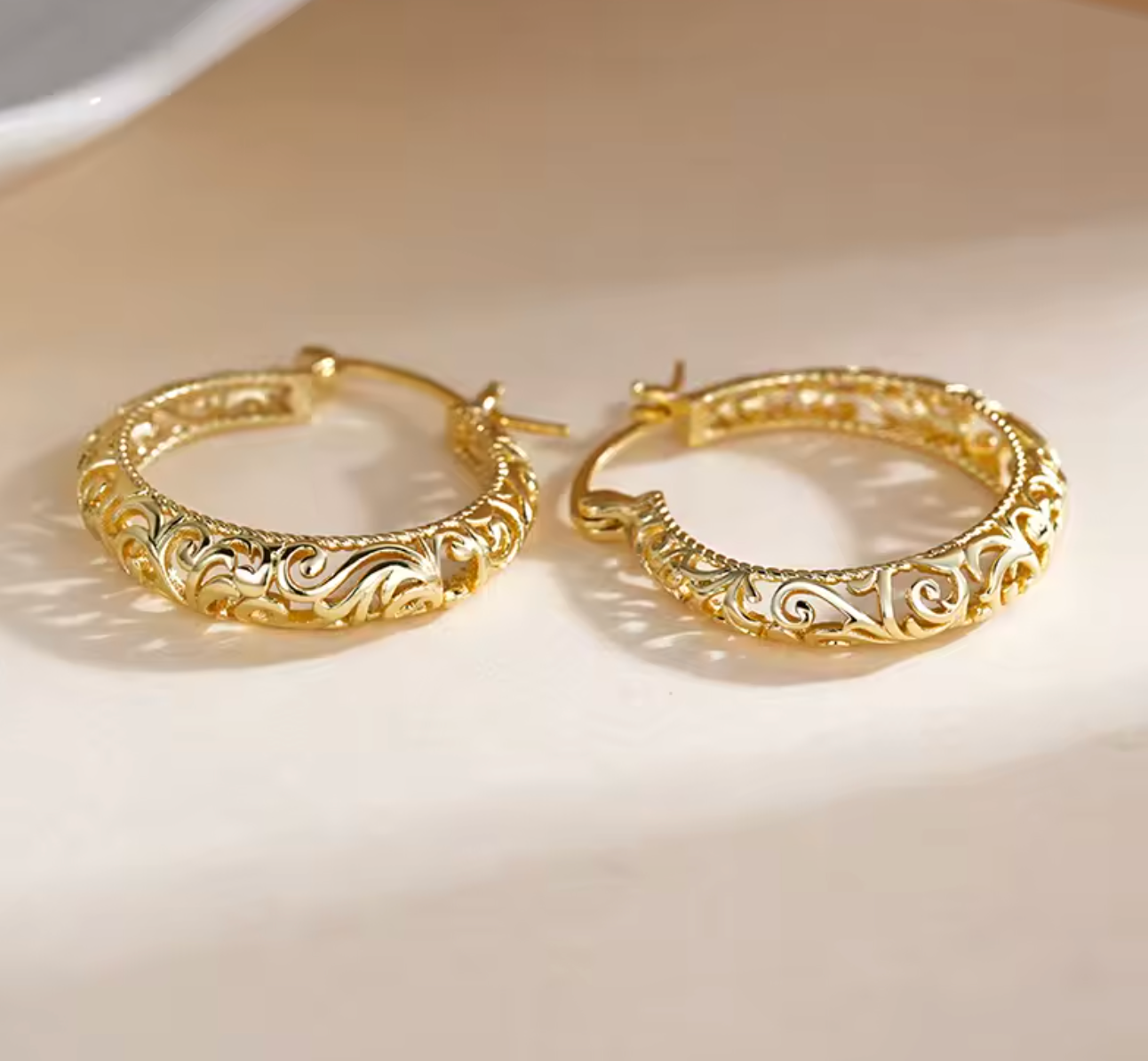 Gold Hollow Pattern Hoop Earrings for Women