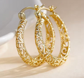 Gold Hollow Pattern Hoop Earrings for Women